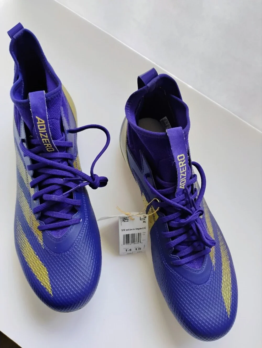 Brand New Adidas Blue and Gold Adizero Soccer Cleats Size 14